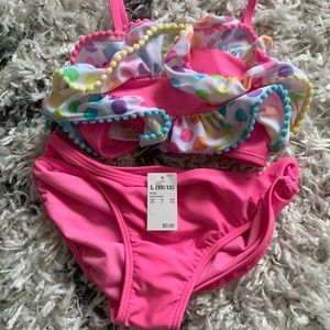NWT Girls Cat & Jack Pink Polka Dot Bikini Set L